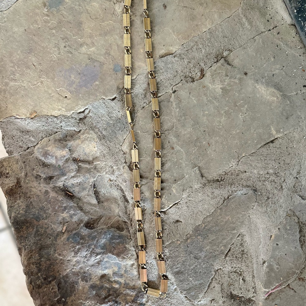 Vintage Gold Tone Rectangular Link Necklace | Mid Century Modern